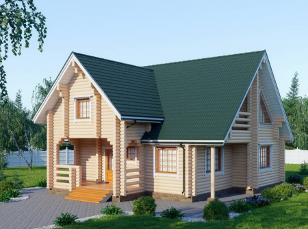 Дом с мансардой из бревна 9,8х11,4 м (161 кв.м)