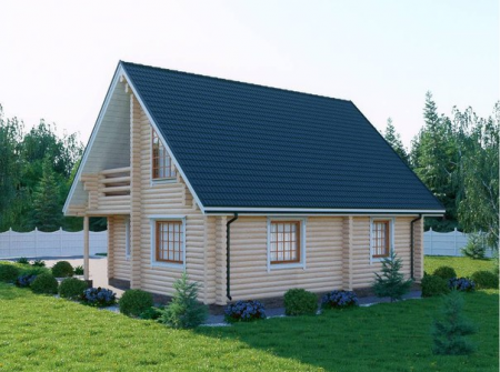 Дом с мансардой из бревна 9,8х11,4 м (161 кв.м)