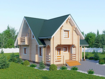 Дом с мансардой из бревна 9,8х11,4 м (161 кв.м)