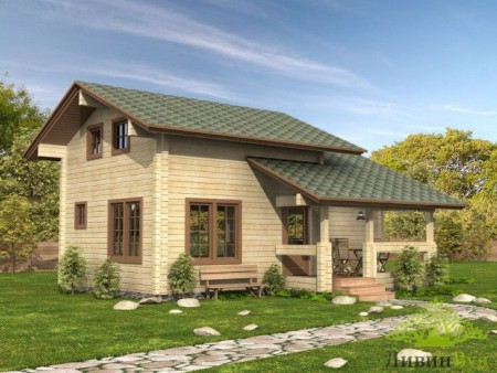 Дом с мансардой из двойного бруса, 8х5.5, 70 кв.м