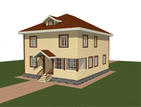 Двухэтажный жилой дом из профилированного бруса 201 м2, 12х9.5 м с верандой