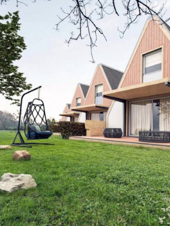 A-Frame коттедж два уровня, 16x9 метра, 104 кв. м