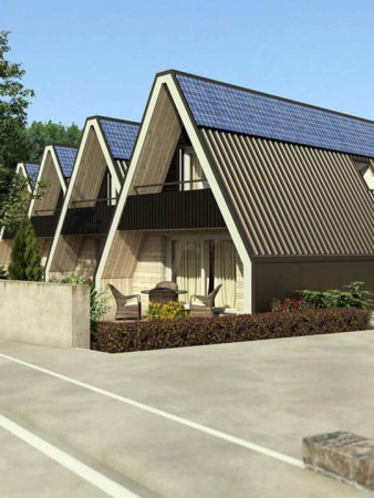 A-Frame коттедж два уровня, 16x9 метра, 104 кв. м