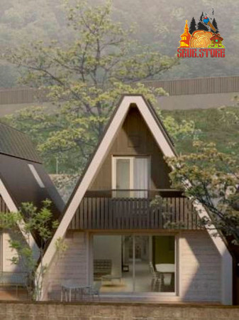 A-Frame коттедж два уровня, 16x9 метра, 104 кв. м