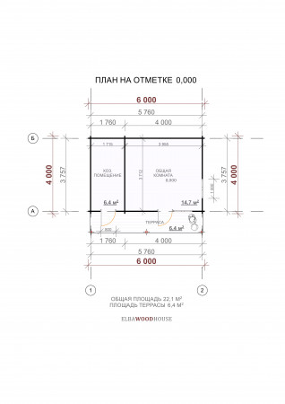 Садовый домик для дачи, 6х4 м, 21.1 кв. м, с террасой 