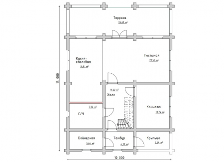 Сруб дома 10х11 м (+3 м терраса) из рубленного бревна (197 кв.м)