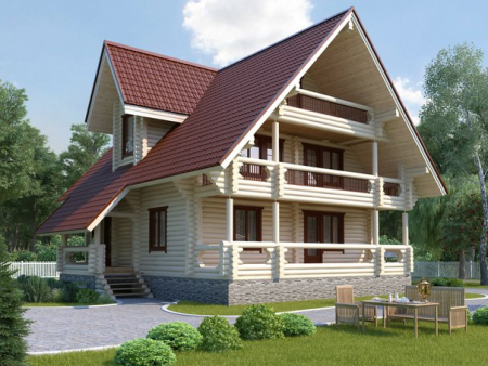 Двухэтажный дом из бревна 10,8х11 м (214,2 кв.м)