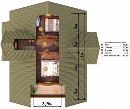 Двухэтажный дом из бревна 10,8х11 м (214,2 кв.м)