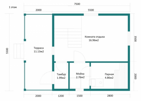 Баня из бруса 5,5x7,5 м (71,5 кв.м)