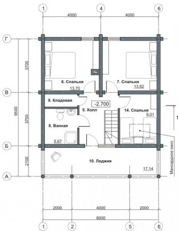 Сруб дома на сваях 7,5х8 м (+2 м терраса) из бревна (145 кв.м)