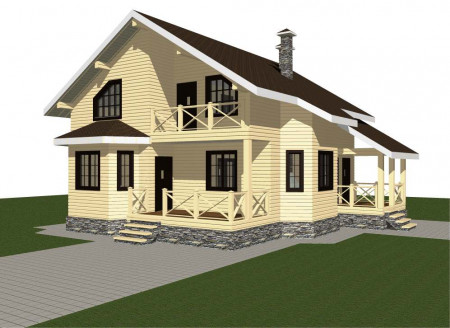 Двухэтажный дом из профилированного бруса 11.5х11 м, 174 м2 с террасой