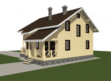 Двухэтажный дом из профилированного бруса 11.5х11 м, 174 м2 с террасой