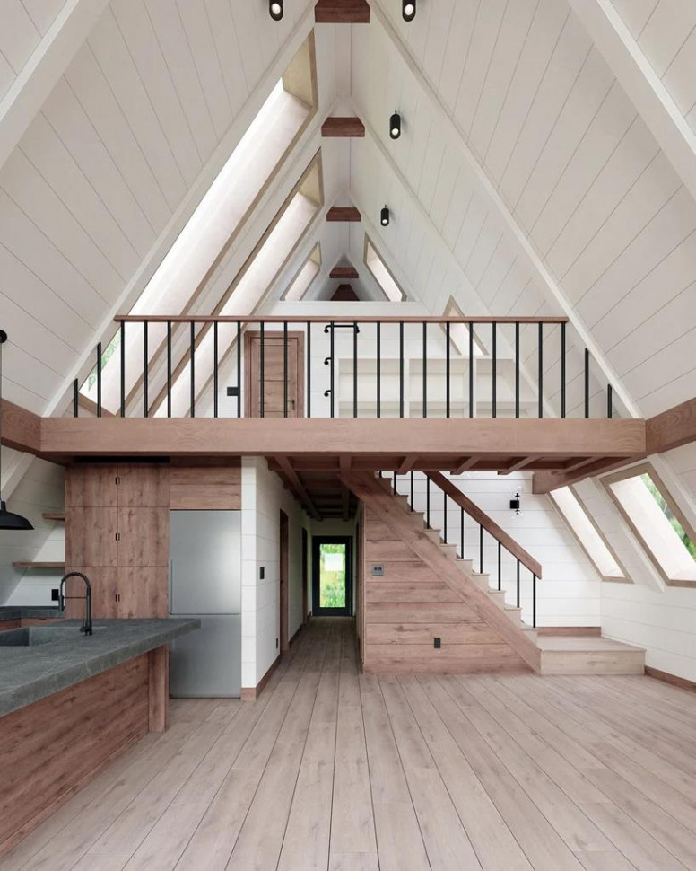 Двухэтажный A-Frame, 12x12 метра, 146 кв. м, с верандой