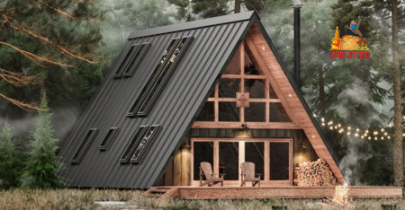 Двухэтажный A-Frame, 12x12 метра, 146 кв. м, с верандой