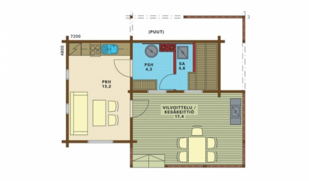 Баня из бруса 4,8x7,2 м (22,1 кв.м) с застекленной террасой