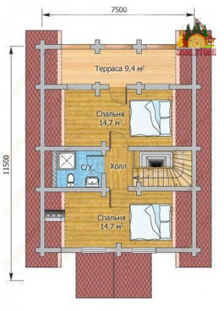 Сруб дома с мансардой 115 м2 из ОЦ бревна