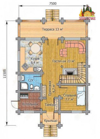 Сруб дома с мансардой 115 м2 из ОЦ бревна
