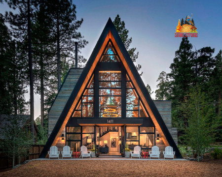 Двухэтажный A-Frame дом, 8x8 метра, 158 кв. м