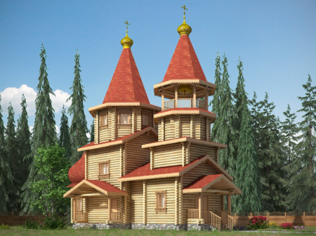 Церковь из оцилиндрованного бревна 90,52 кв.м