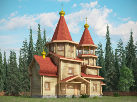 Церковь из оцилиндрованного бревна 90,52 кв.м