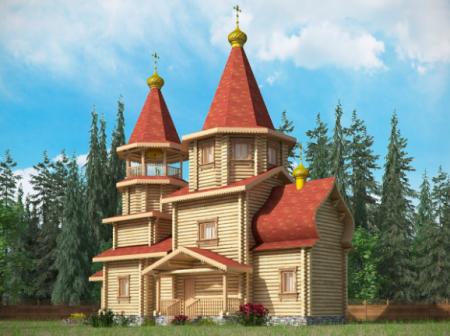 Церковь из оцилиндрованного бревна 90,52 кв.м