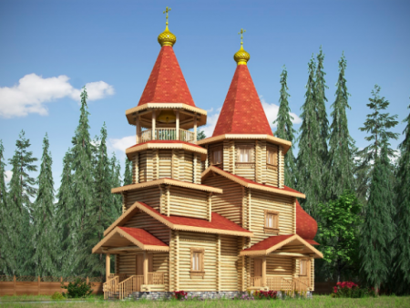 Церковь из оцилиндрованного бревна 90,52 кв.м