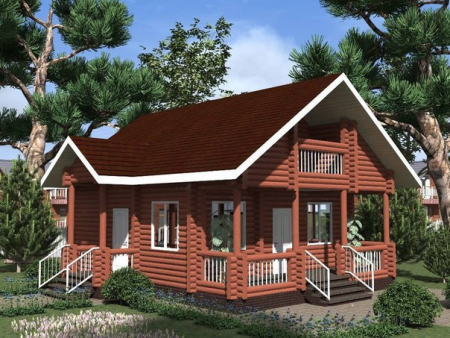 Дом с мансардой и террасой из бревна 8,7х9,1 м (105 кв.м)