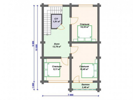 Дом с мансардой из бревна 9х11,5 м (141 кв.м)