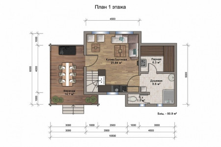 Большая баня с мансардой из двойного бруса, 10.5х6 м, 51 кв. м 