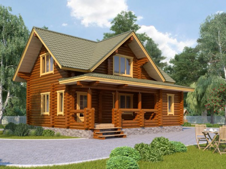 Дом с мансардой из бревна 8,4х9,4 м (108,8 кв.м)