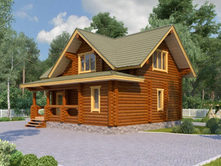 Дом с мансардой из бревна 8,4х9,4 м (108,8 кв.м)