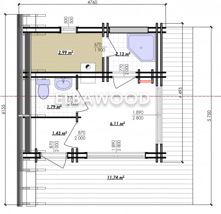 Баня из двойного бруса в современном стиле 6.1х4.7 м, 14.5 кв. м 