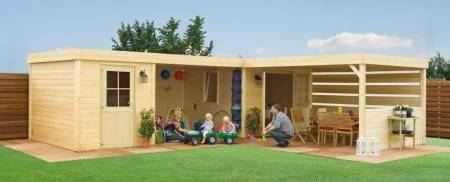 Садовый домик из мини-бруса 9.2х6 м, 17.4 кв. м, с террасой 