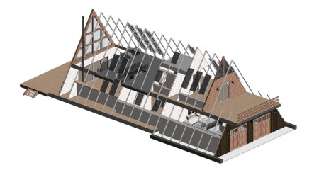 Двухэтажный A-Frame дом 27x11 м, 243 кв. м с гаражом