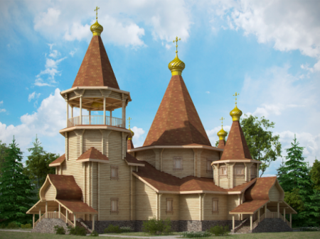 Большая церковь из бревна 625,34 кв.м