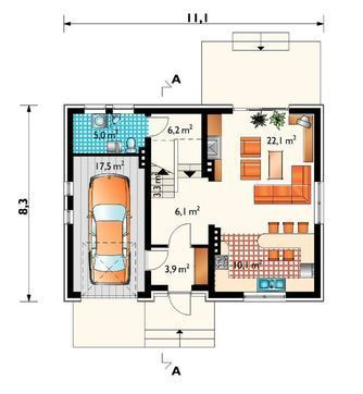 Каркасный дом 11.1х8.3 м, 129 кв. м, с мансардой