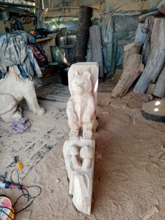 Парковая скульптура «Медвежонок и грибочки»