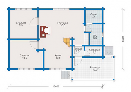 Сруб дома с мансардой 121 м2