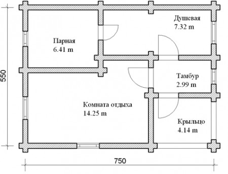Баня из рубленого бревна 41 кв.м