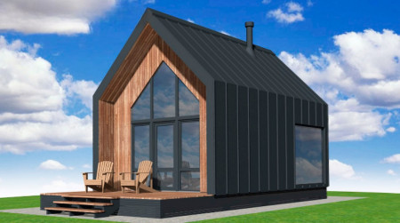 Двухэтажная баня БарнХаус 4,5х2,7 м, 37 м2 с открытой террасой