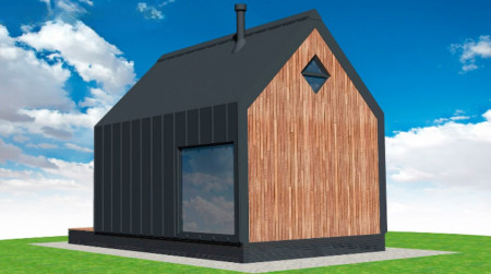 Двухэтажная баня БарнХаус 4,5х2,7 м, 37 м2 с открытой террасой