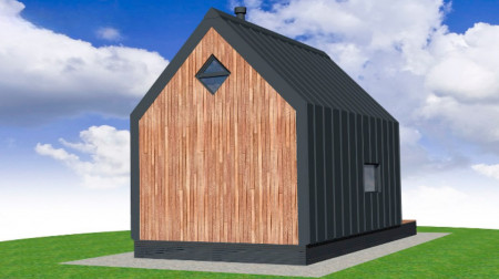 Двухэтажная баня БарнХаус 4,5х2,7 м, 37 м2 с открытой террасой