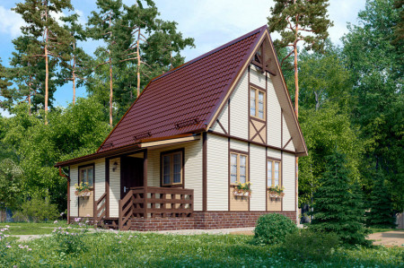 Каркасный дом в стиле фахверк 6х6м, 47 кв. м, с мансардой