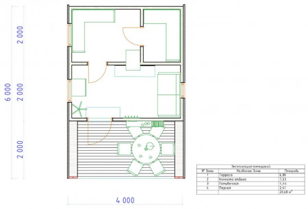 Барн баня 6х4 м, 20 м2 с террасой