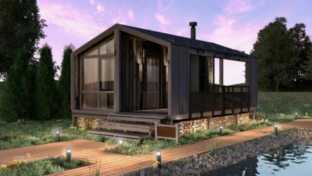 БарнХаус баня 6х4,4 м, 14,5 м2 с крытой террасой