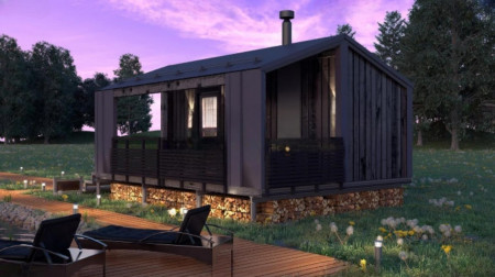 БарнХаус баня 6х4,4 м, 14,5 м2 с крытой террасой