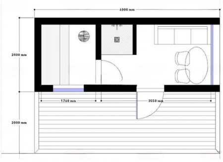 БарнХаус баня 6х4,4 м, 14,5 м2 с крытой террасой