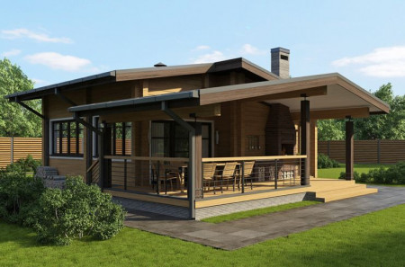 Баня с террасой из двойного бруса, 8.7х8.2 м, 30 кв.м 