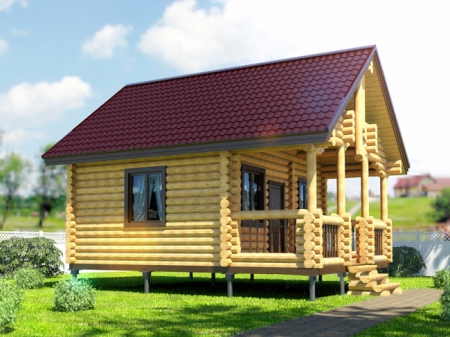 Баня из рубленного бревна 5,5х6,5 м, 19.1 кв. м, с террасой