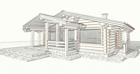 Проект бани с панорамным остеклением, 86 м2
